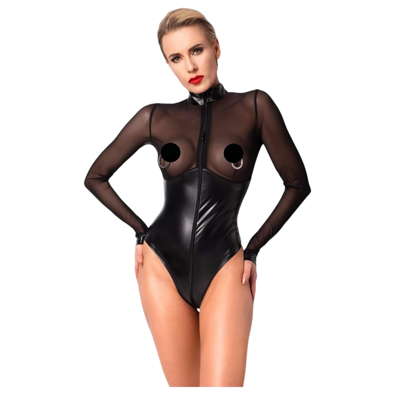 Noir - sjajni body s prozirnim umetkom - crni