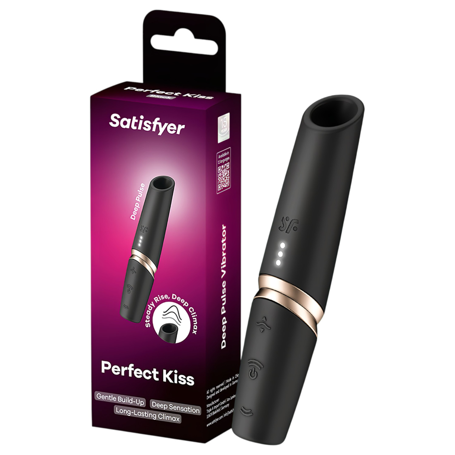Satisfyer Perfect Kiss - mini vibrator u obliku ruža za usne - crni