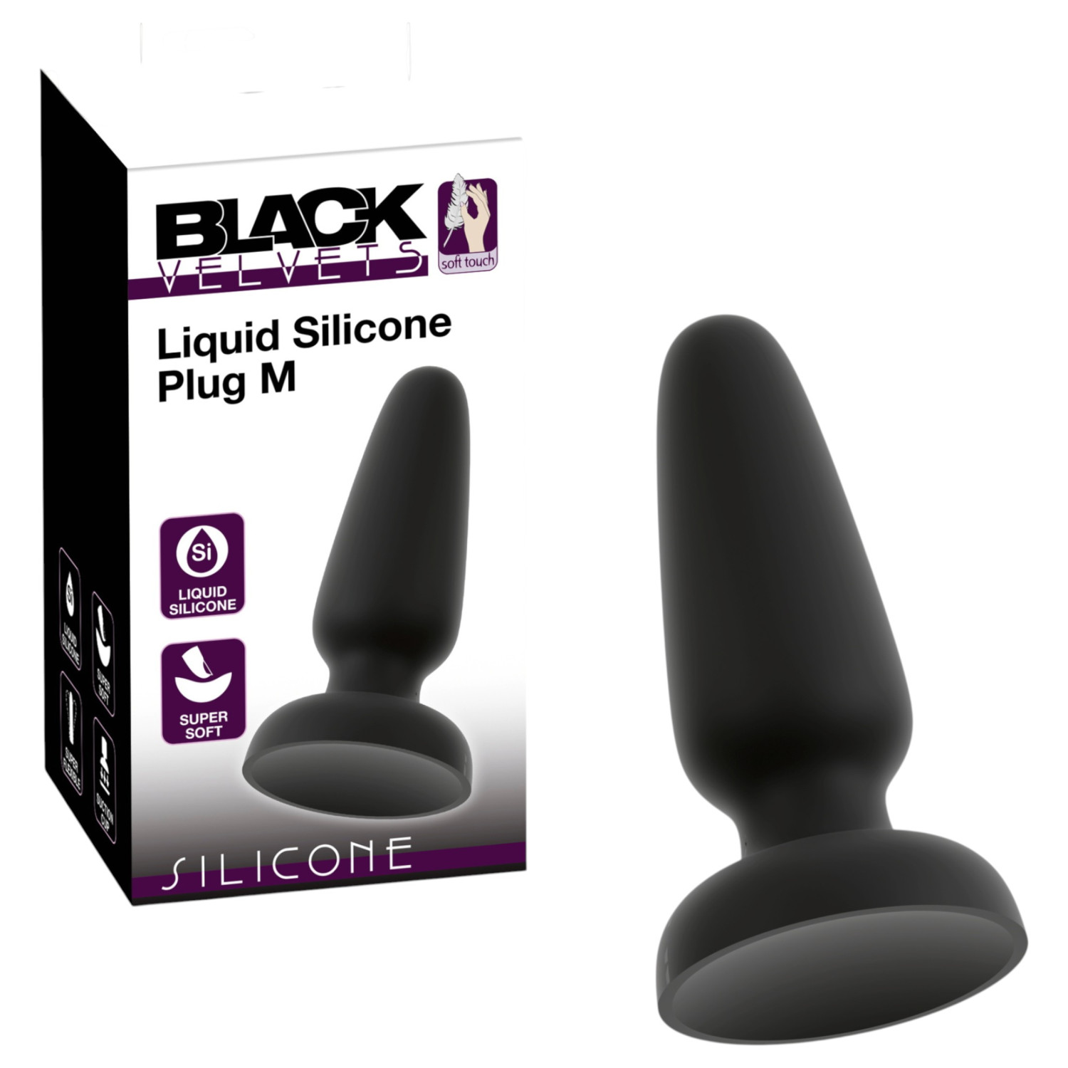 Black Velvets - silikonski analni čep s vakuumskom čašicom (crni) - M