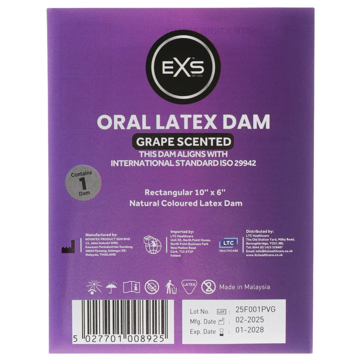 EXS lizalica za oralni seks s okusom grožđa - lateks zaštitna maramica (1 kom)