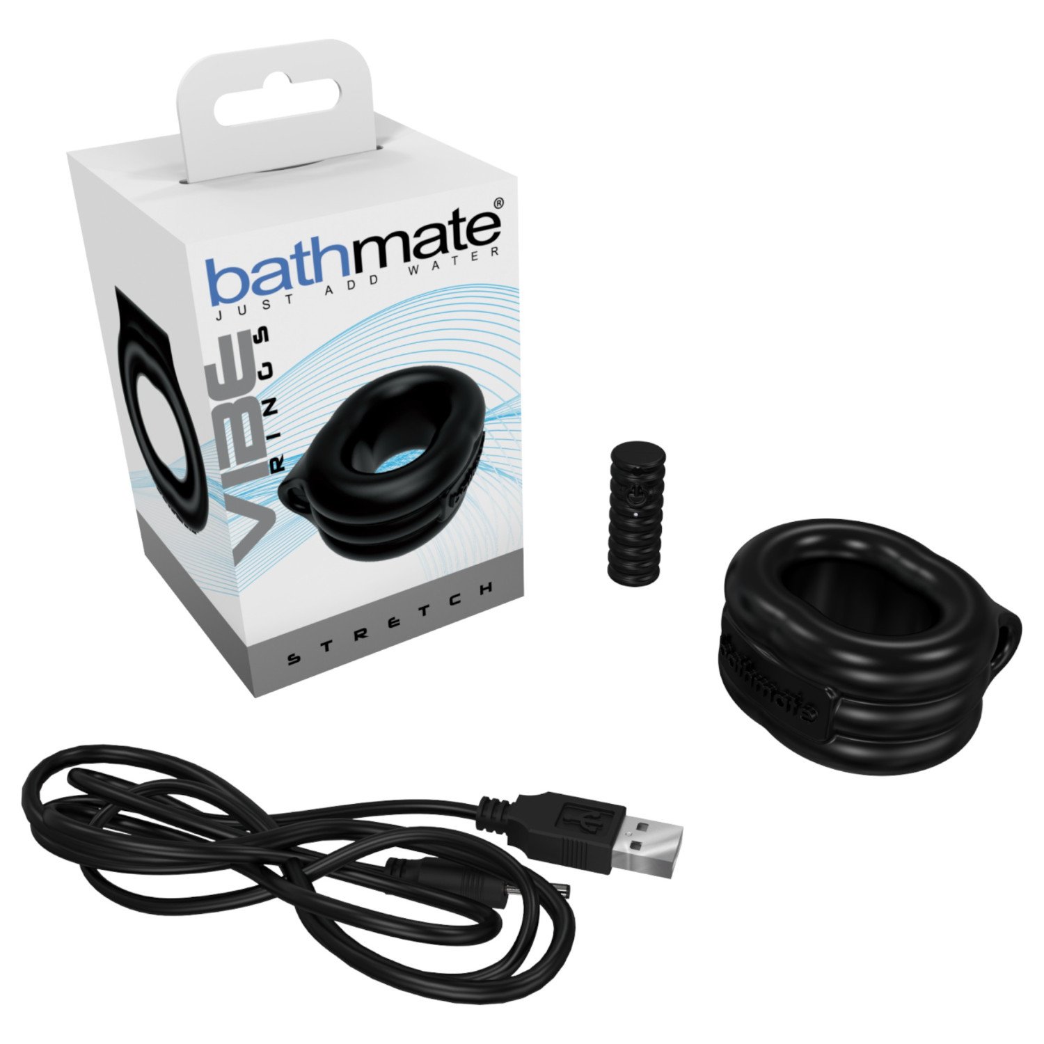 Bathmate Vibe Ring Stretch - akumulatorski vibrirajući prsten za penis (crni)