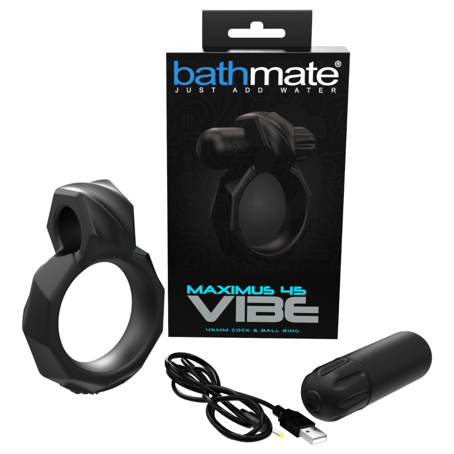 Bathmate Maximus Vibe 45 - vibrirajući prsten za penis na baterijsko punjenje (crni)