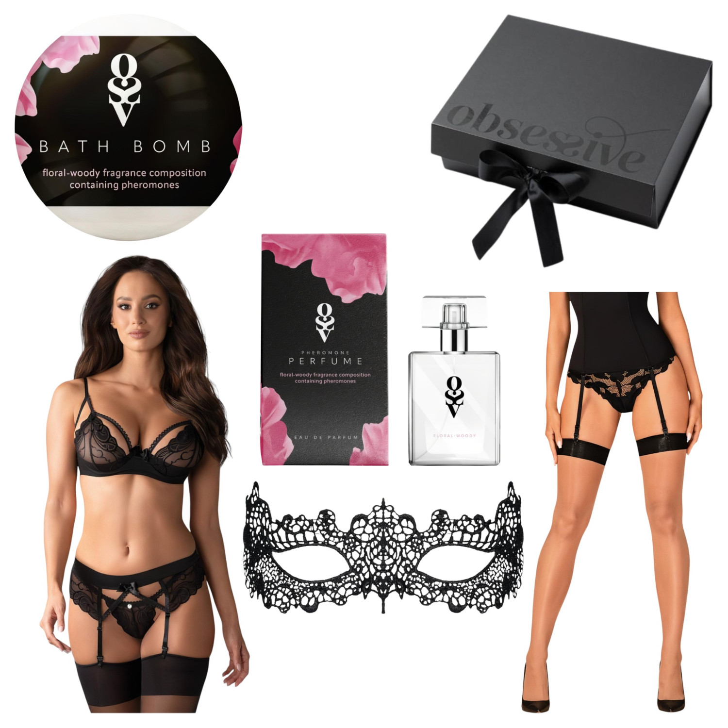 Obsessive Wonderia - poklon kutija s donjim rubljem - 6 dijelova (crna) - L/XL