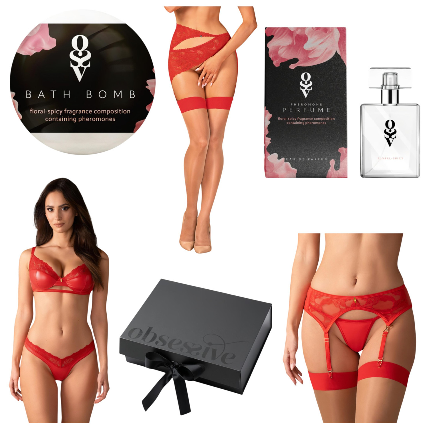 Obsessive - poklon kutija s donjim rubljem - 6 dijelova - crvena - L/XL