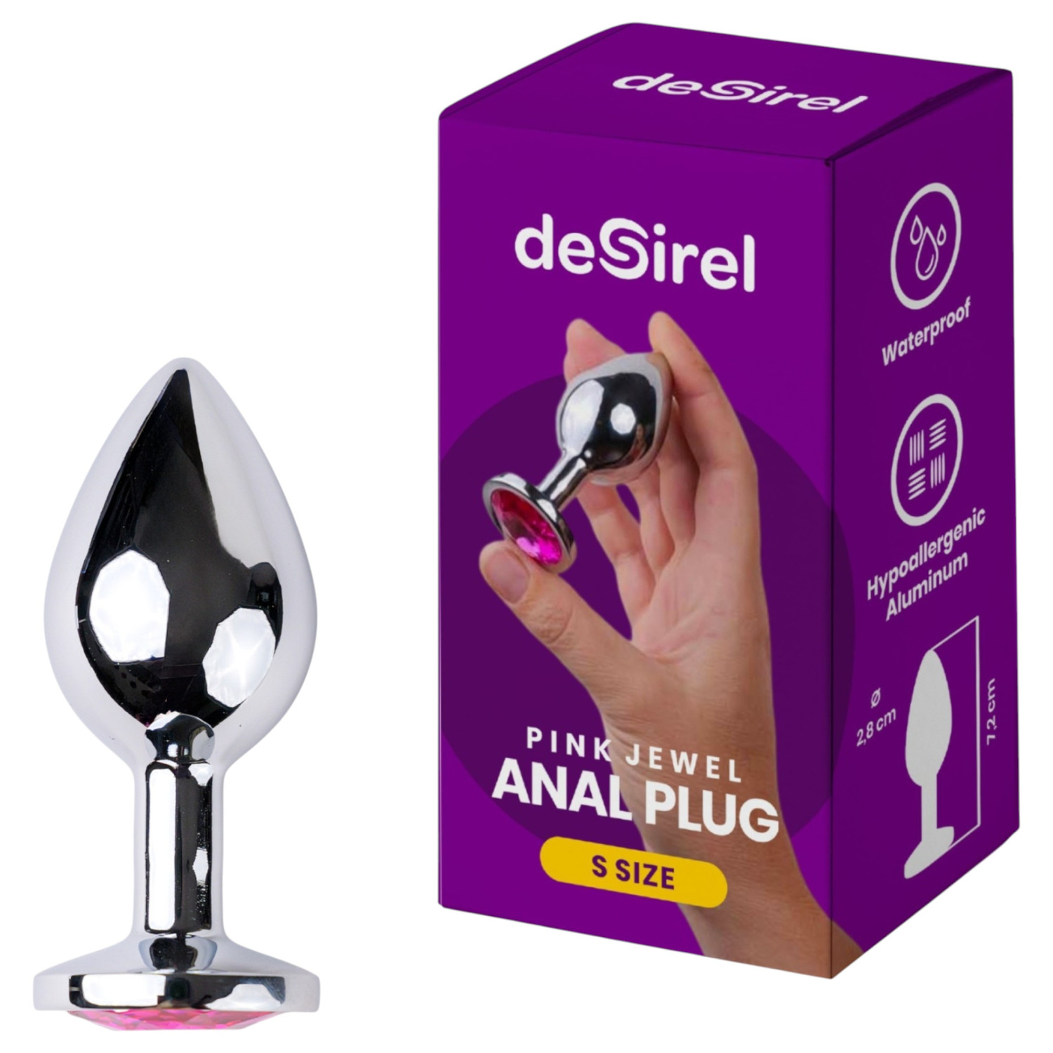 Desirel - analni čep s draguljem - mali - srebrno-ružičasti