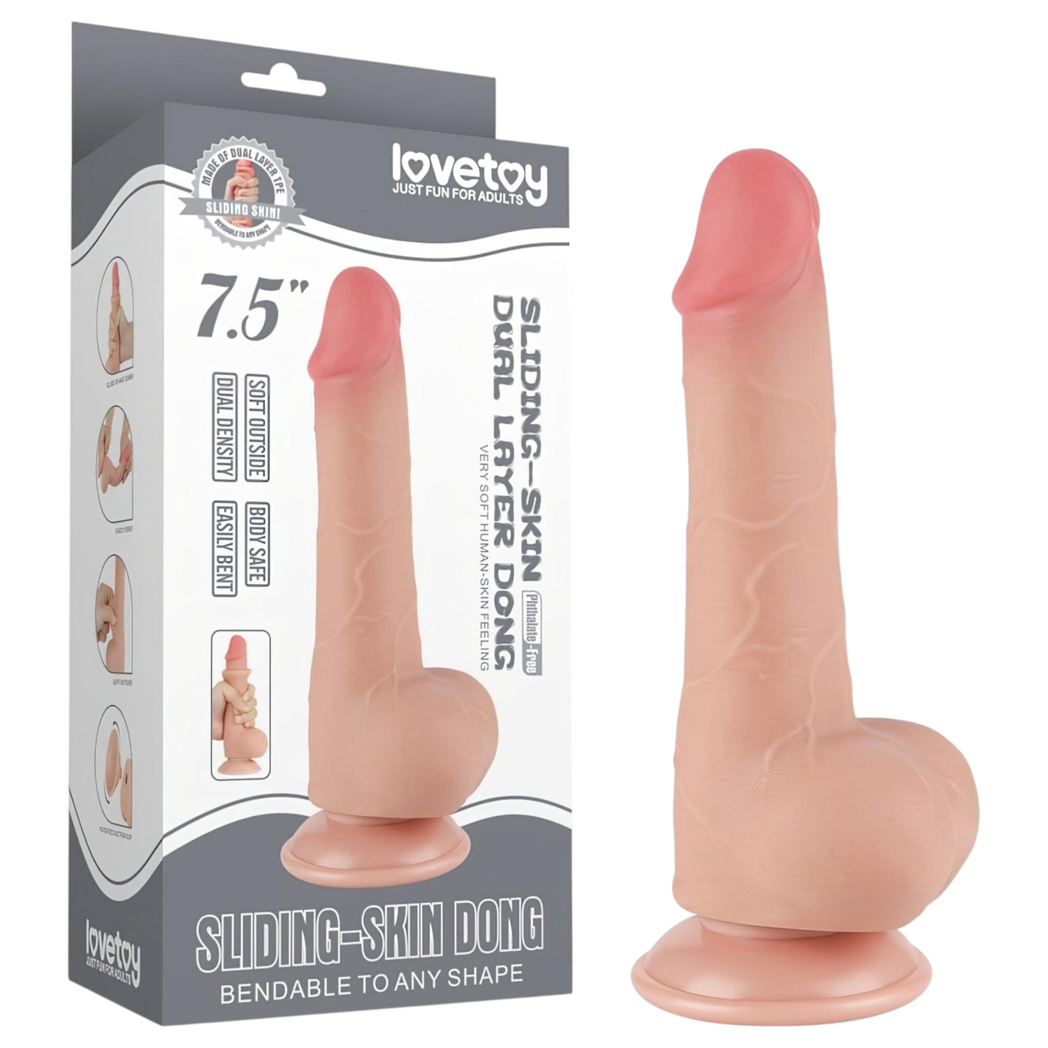 Sliding-Skin - dvostruki dildo s vakuumskom čašicom - 19,5 cm (prirodna boja)