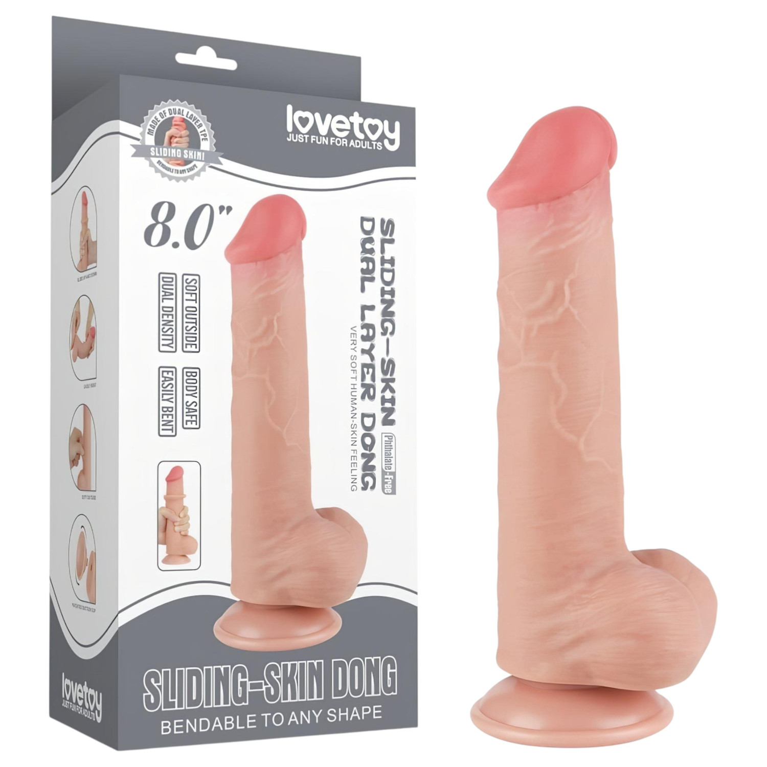Lovetoy - dvoslojni dildo s testisima - prirodna boja - 20,8 cm