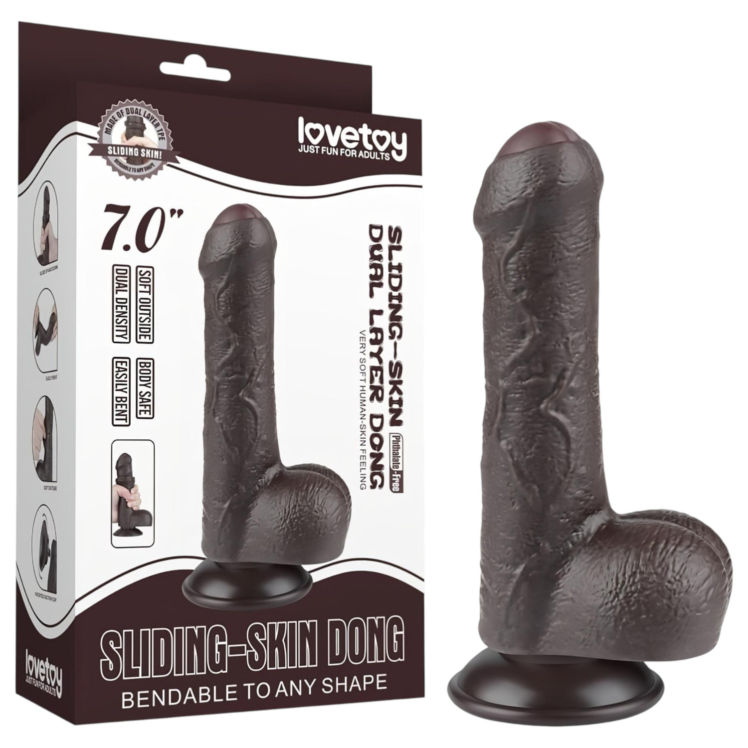 Lovetoy - realistični dildó s testisima - dvostruki sloj - 18,3 cm - smeđa