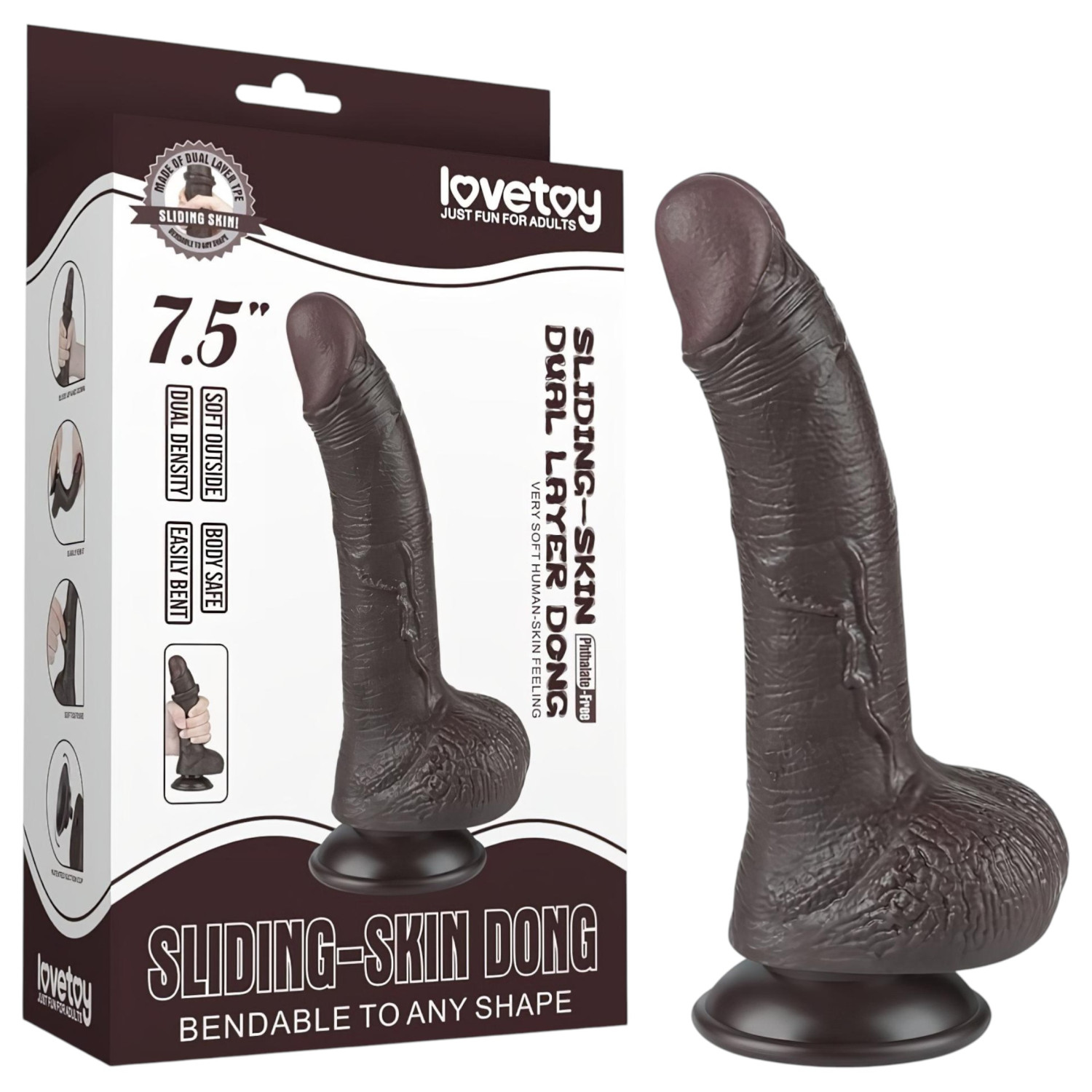 Sliding-Skin - dvostruki dildo s vakuumskom čašicom - 19,5 cm (smeđi)