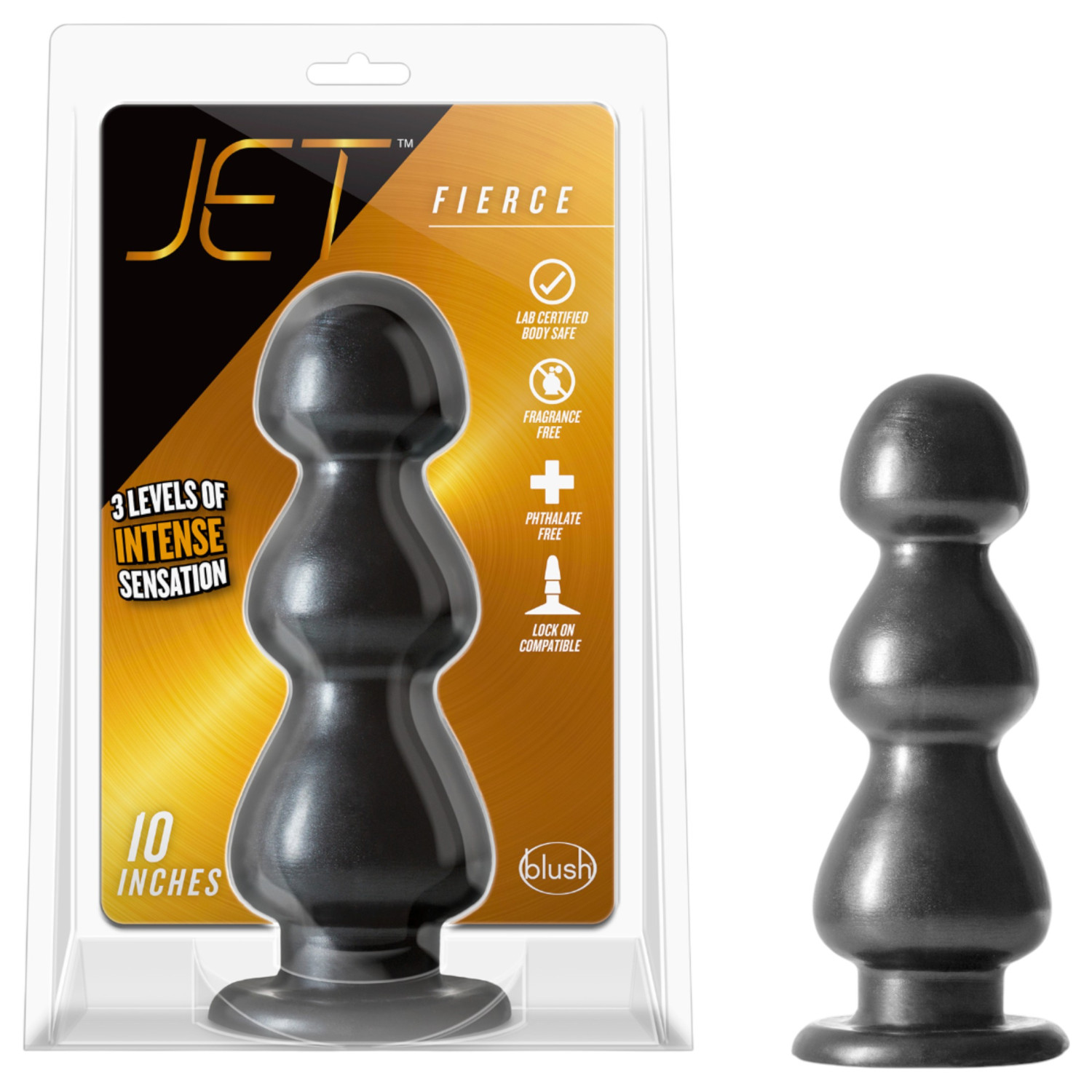 Blush Jet - dildo s vakuumskim postoljem i perlama - crni