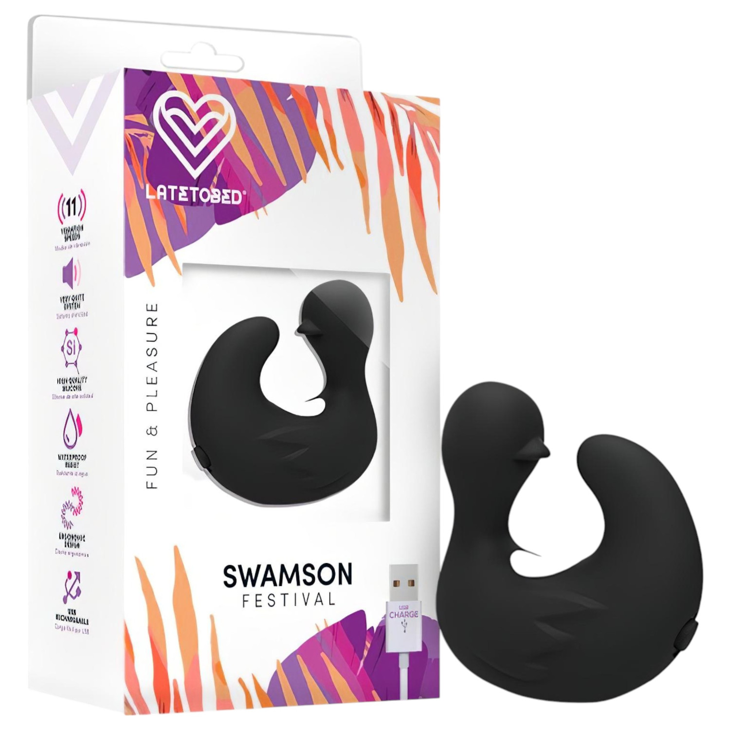 Latetobed - vibrator za prst u obliku patke (crni)