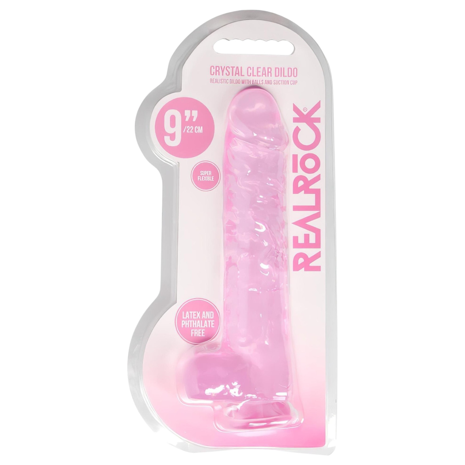 RealRock - realistični dildo - proziran pink - 22 cm