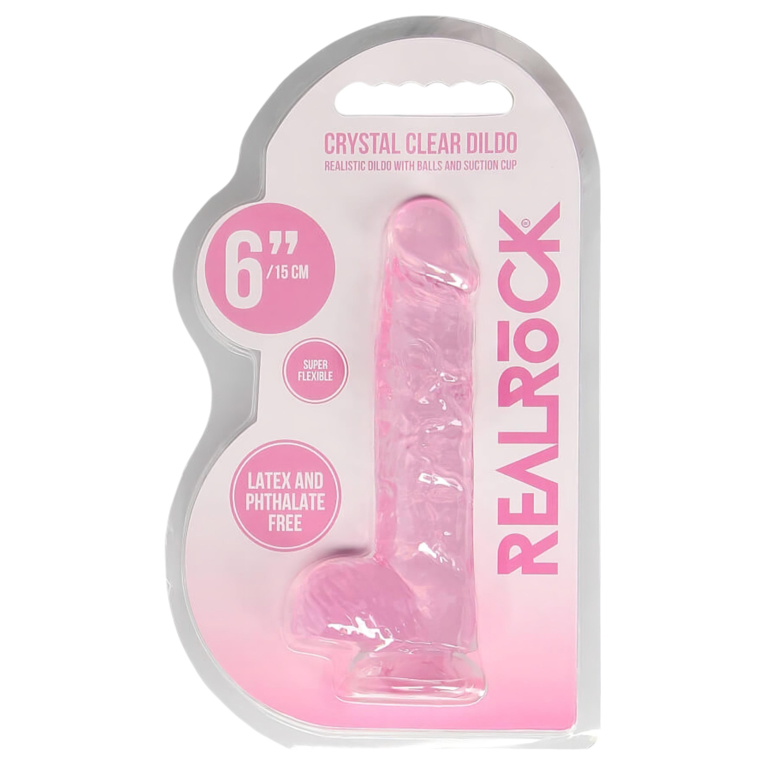 RealRock - realistični dildo - prozirni, rozi - 15 cm