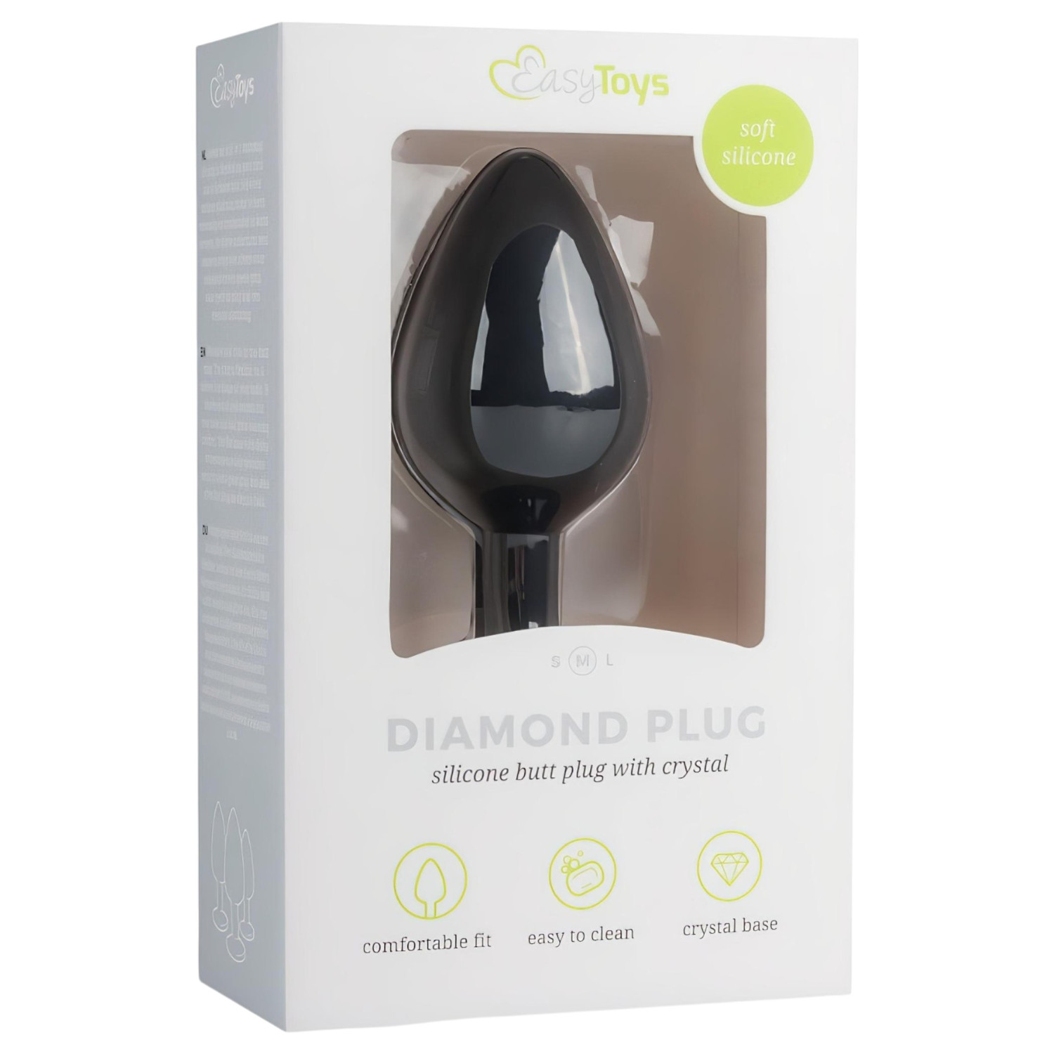 Easytoys Diamond - analni čep s bijelim kamenčićem - srednji - crni