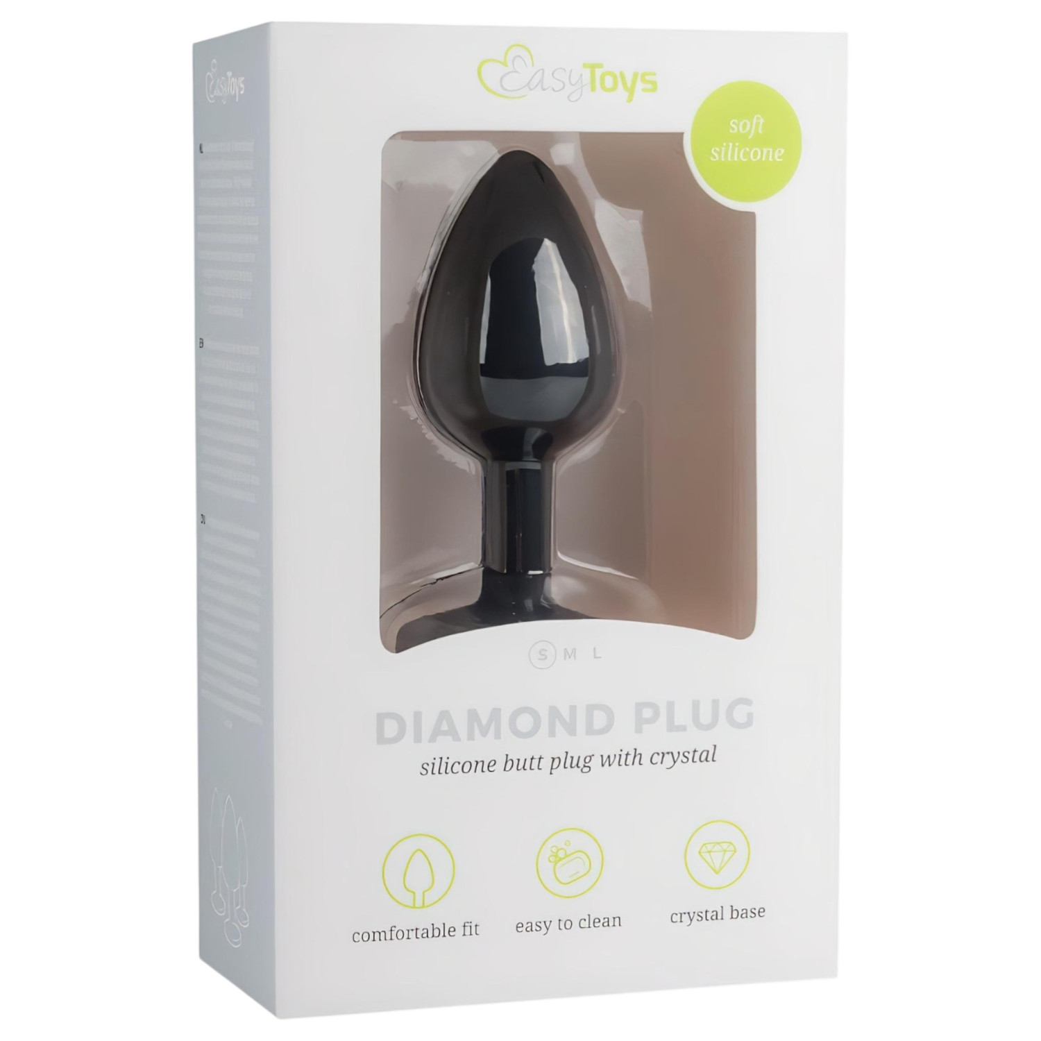 Easytoys Diamond - analni plug s bijelim kamenčićem - mali - crni