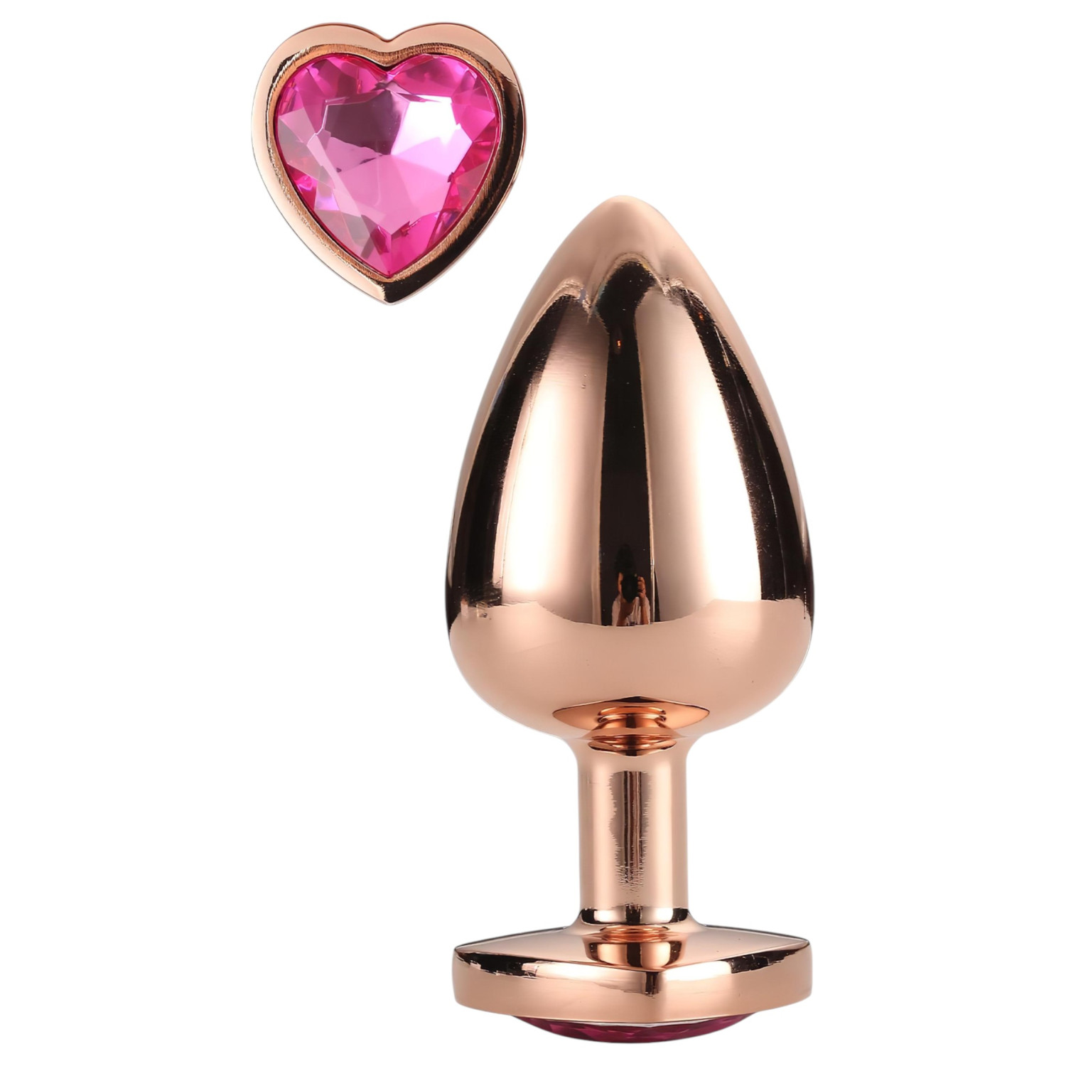 Gleaming Love - analni plug s aluminijem i srcastim kamenom - M - roza-zlatna